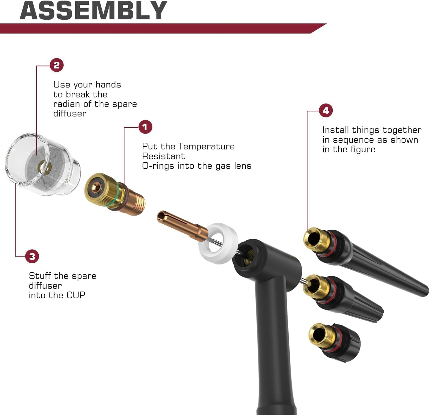 WIG-Schweißbrenner-Verbrauchsmaterial-Set – Stubby-Gaslinse und Düsen (49/71 PCS)