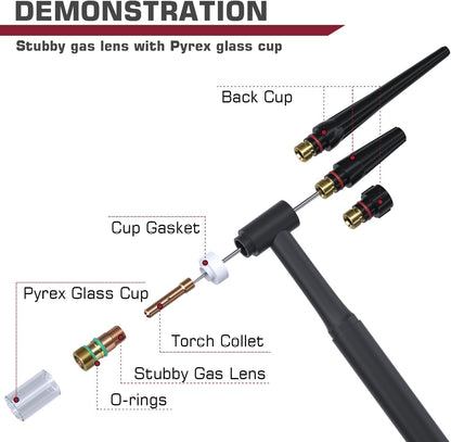 WIG-Schweißbrenner-Verbrauchsmaterial-Set – Stubby-Gaslinse und Düsen (49/71 PCS)