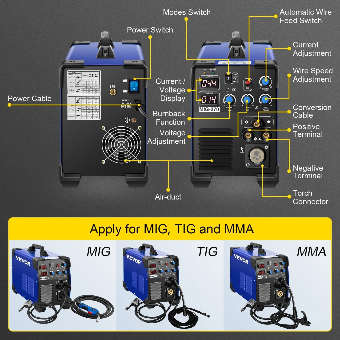 VEVOR 3-in-1 MIG/MMA/TIG Inverter Schweißmaschine