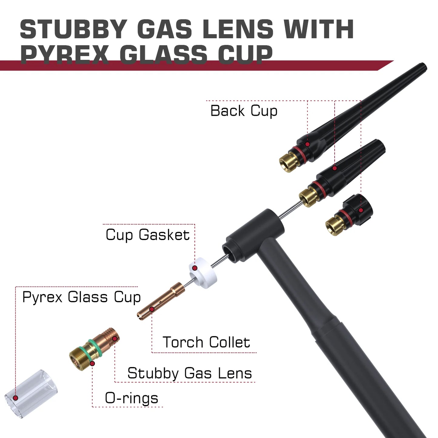 WIG-Schweißbrenner-Verbrauchsmaterial-Set – Stubby-Gaslinse und Düsen (49/71 PCS)