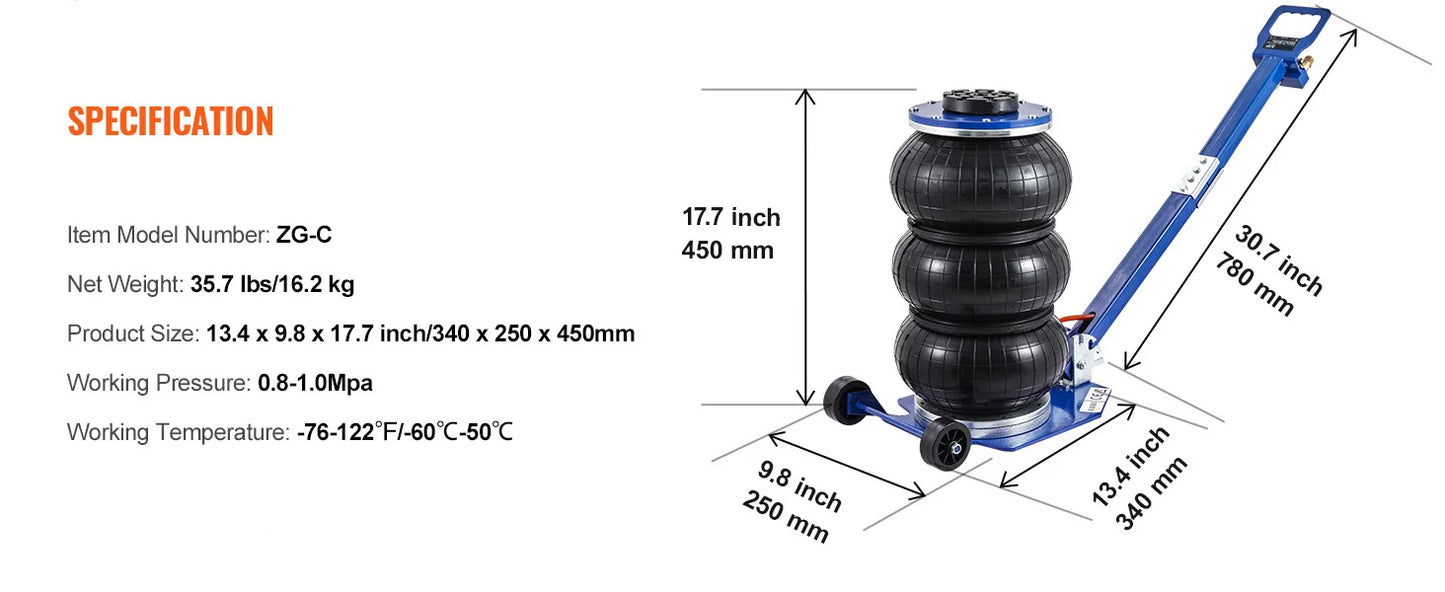 Pneumatischer Wagenheber für schwere Beanspruchung – 3 Tonnen / 5 Tonnen Schnellheber mit klappbarem Griff