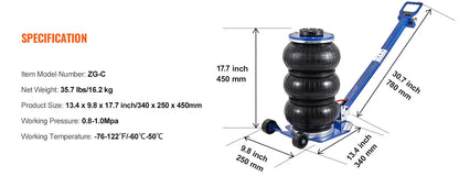 Pneumatischer Wagenheber für schwere Beanspruchung – 3 Tonnen / 5 Tonnen Schnellheber mit klappbarem Griff