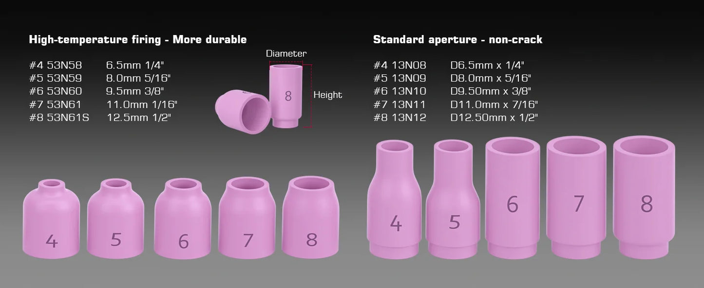 WIG-Schweißbrenner-Verbrauchsmaterial-Set – Stubby-Gaslinse und Düsen (49/71 PCS)