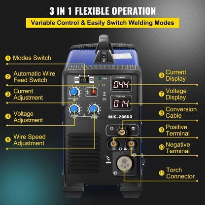 SIIHAO 270A 3-in-1 MIG/MMA/TIG Welder Dual Voltage