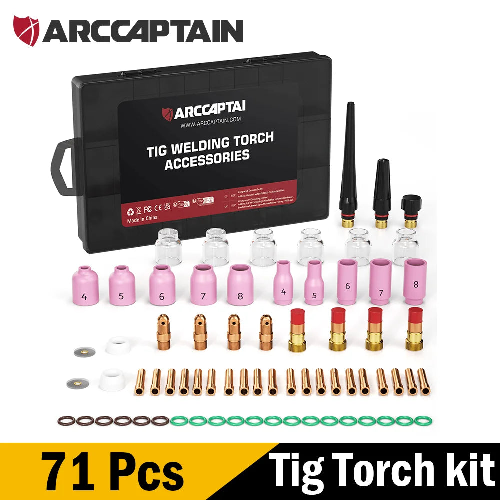 WIG-Schweißbrenner-Verbrauchsmaterial-Set – Stubby-Gaslinse und Düsen (49/71 PCS)