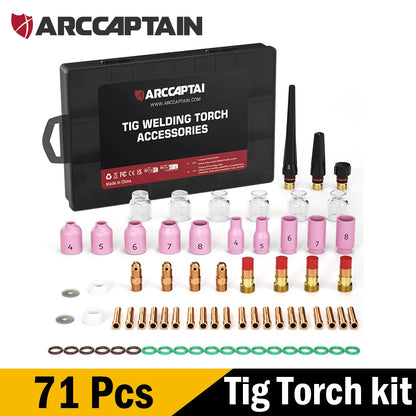 WIG-Schweißbrenner-Verbrauchsmaterial-Set – Stubby-Gaslinse und Düsen (49/71 PCS)