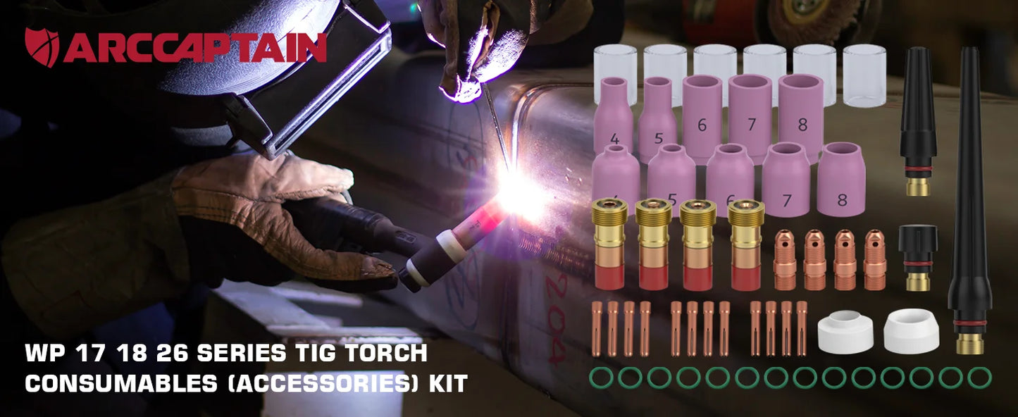 WIG-Schweißbrenner-Verbrauchsmaterial-Set – Stubby-Gaslinse und Düsen (49/71 PCS)