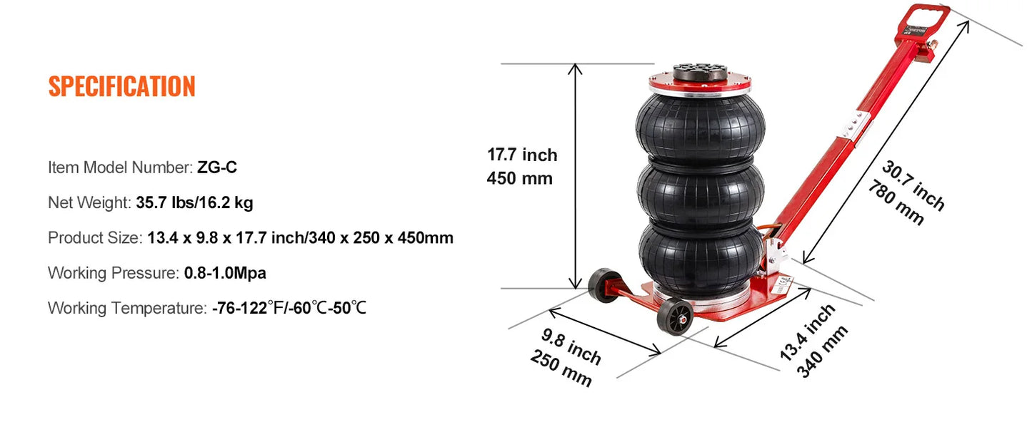 Pneumatischer Wagenheber für schwere Beanspruchung – 3 Tonnen / 5 Tonnen Schnellheber mit klappbarem Griff