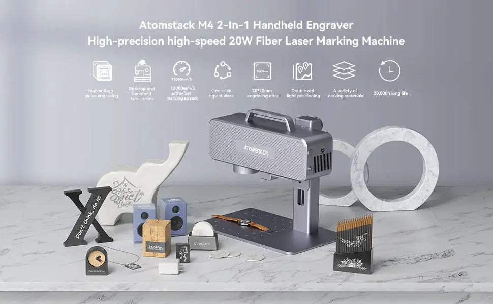 M4 Fiber Laser Engraver 70x70mm High-Speed Desktop