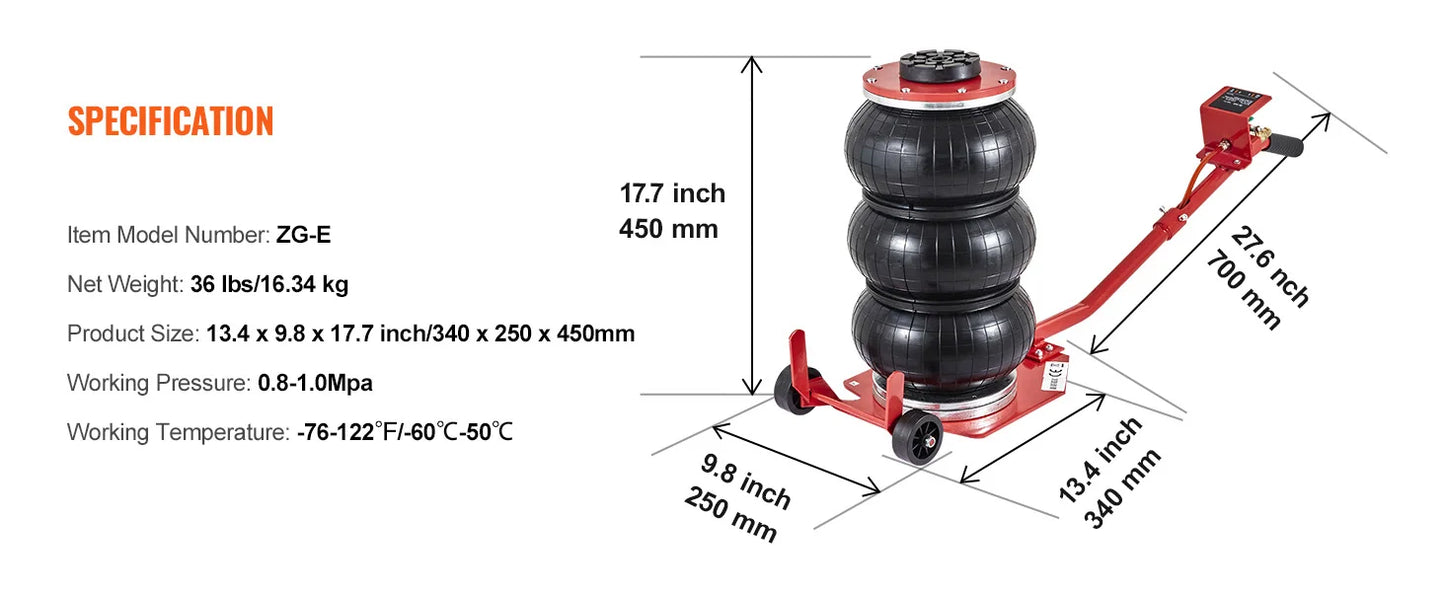 Pneumatischer Wagenheber für schwere Beanspruchung – 3 Tonnen / 5 Tonnen Schnellheber mit klappbarem Griff