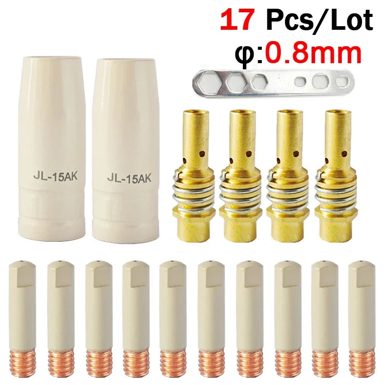 15AK Schweißzusatzmaterial-Set – Anti-Spritzer-Spitzen und Schutzdüsen