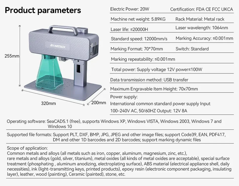 M4 Fiber Laser Engraver 70x70mm High-Speed Desktop
