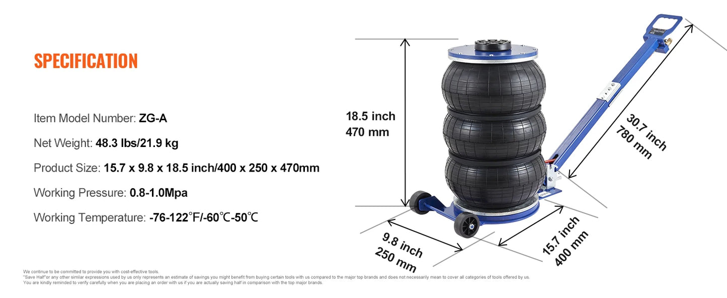 Pneumatischer Wagenheber für schwere Beanspruchung – 3 Tonnen / 5 Tonnen Schnellheber mit klappbarem Griff