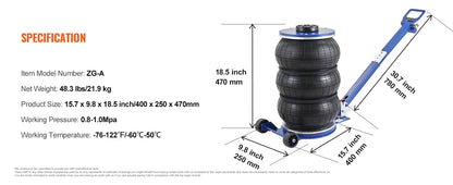 Pneumatischer Wagenheber für schwere Beanspruchung – 3 Tonnen / 5 Tonnen Schnellheber mit klappbarem Griff