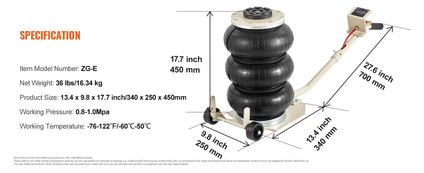 Pneumatischer Wagenheber für schwere Beanspruchung – 3 Tonnen / 5 Tonnen Schnellheber mit klappbarem Griff