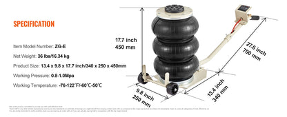 Pneumatischer Wagenheber für schwere Beanspruchung – 3 Tonnen / 5 Tonnen Schnellheber mit klappbarem Griff